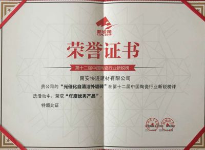 第十二届中国陶瓷行业新锐榜——年度优秀产品-光催化自清洁外墙砖